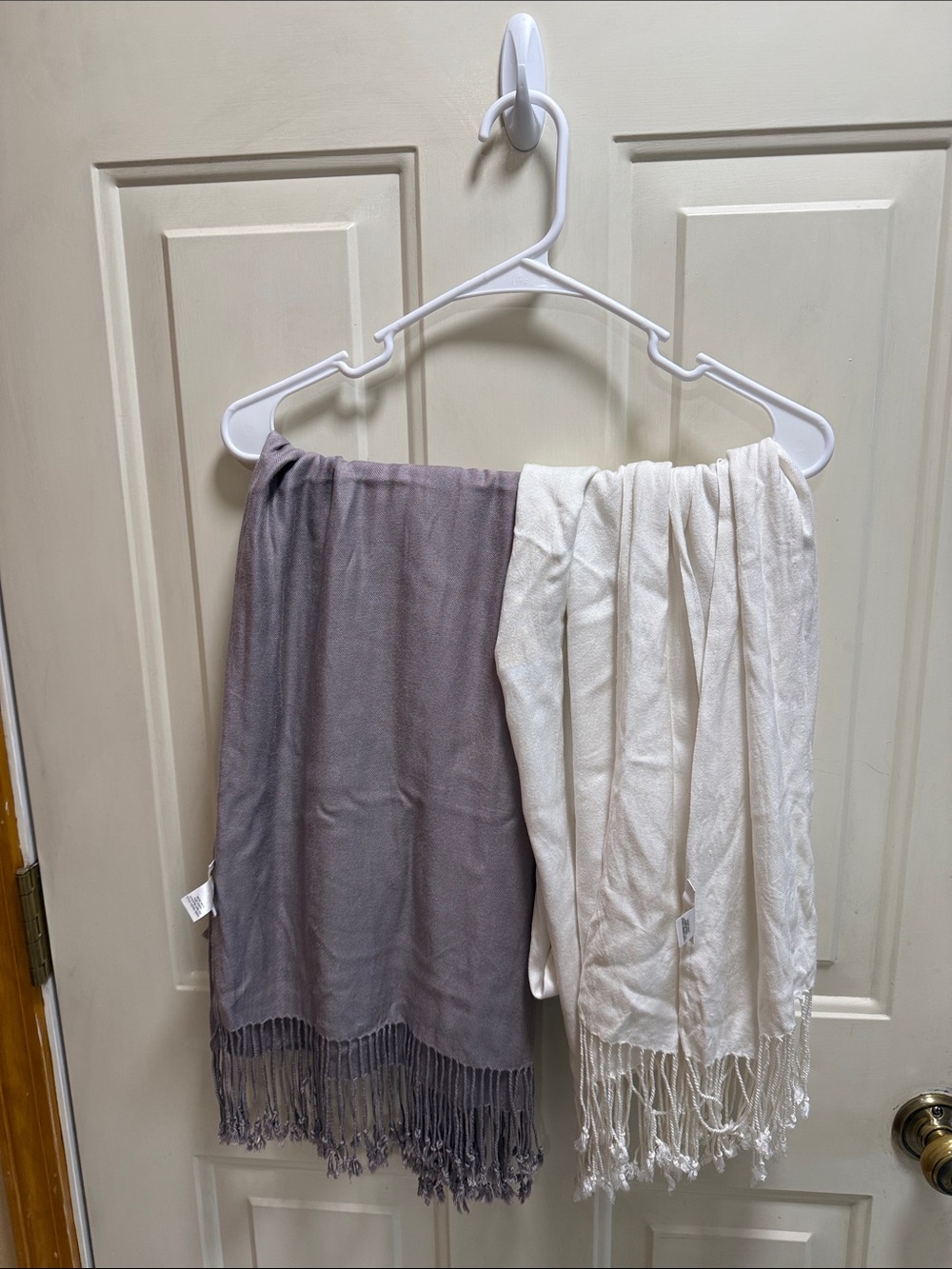 Charming Charlies Gray and Cream Fringe Versatile Layering Wrap/scarf